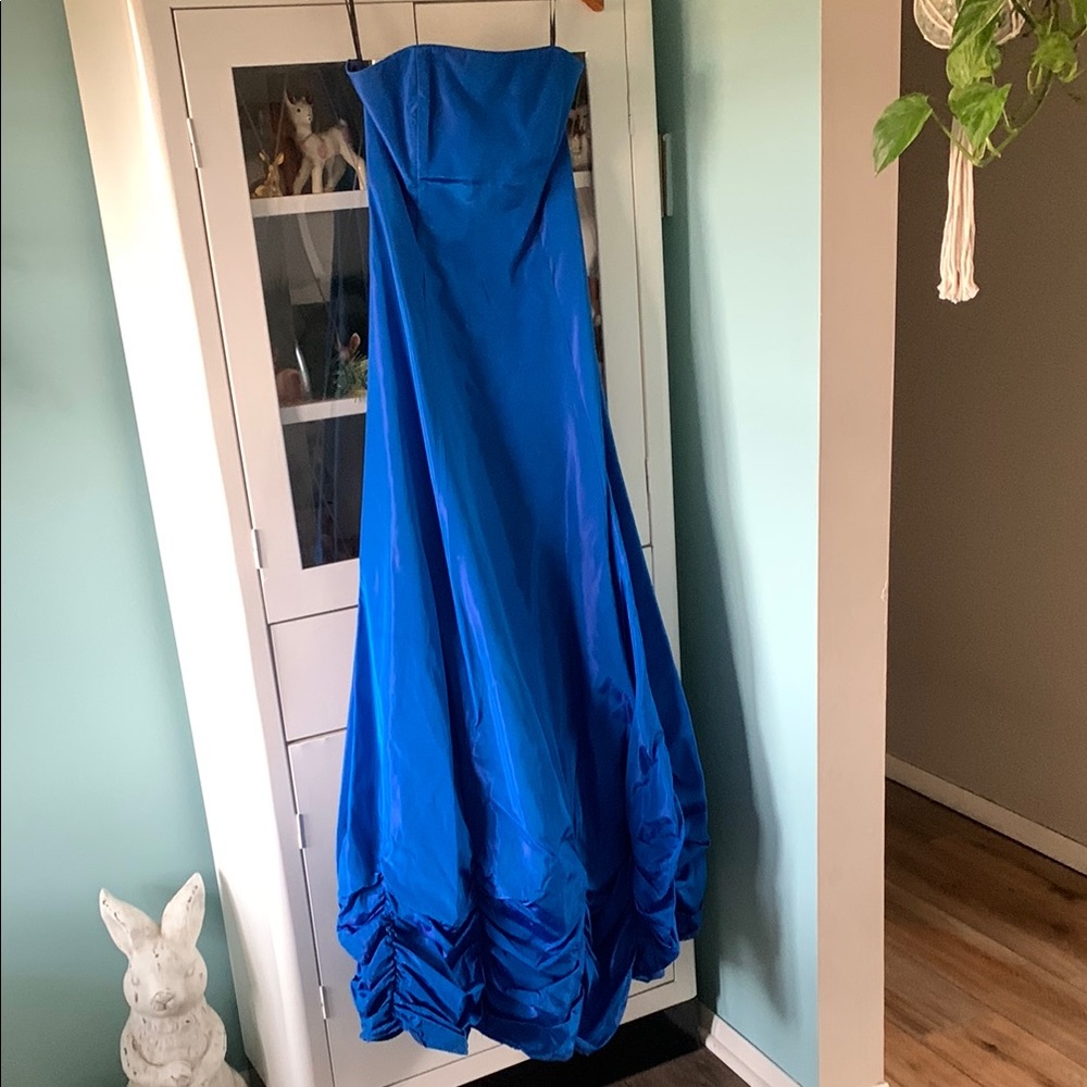 Jessica McClintock Gunne Sax jr sz 7 Elegant Blue Strapless Gown euc